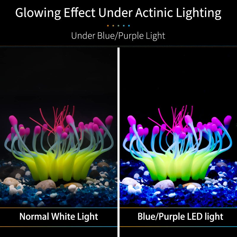 Uniclife Glowing Effect Gooseneck Coral Artificial Decoration Silicone Ornament for Fish Tank Aquarium, Yellow - Image 4